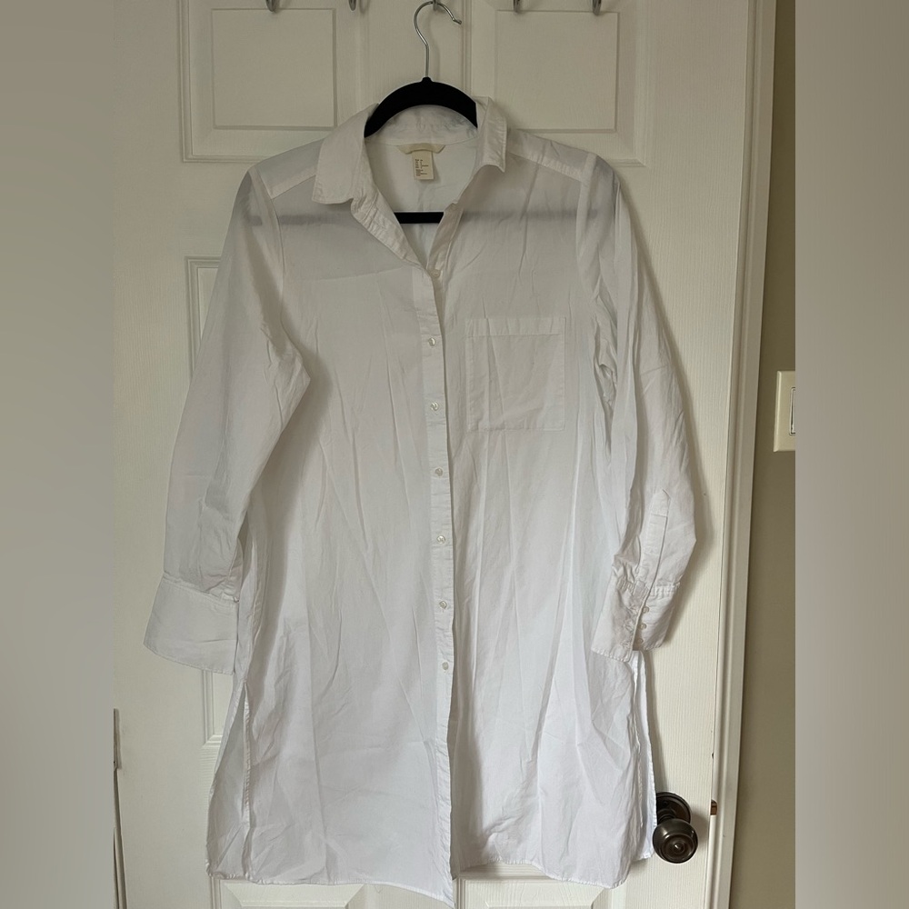 H&M long white button down blouse.